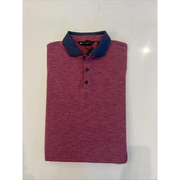 $99 NWT Travis Mathew polo pink stripes, mens Size XL 3 button blend POLO SHIRT - Picture 8 of 8